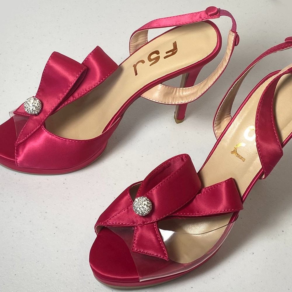 FSJ Women's open-toe high heels, 8.5, used once, stiletto, slingback